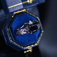 Load image into Gallery viewer, 14K Black Gold Hexagon Black Moissanite Celtic Engagement Ring
