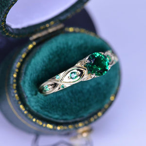 14K Yellow Gold Emerald Celtic Engagement Ring