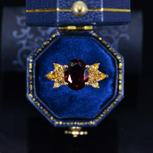 Load image into Gallery viewer, 14K Yellow Gold 2 Carat Oval Genuine Garnet Halo Citrine  Vintage Cluster  Engagement Ring
