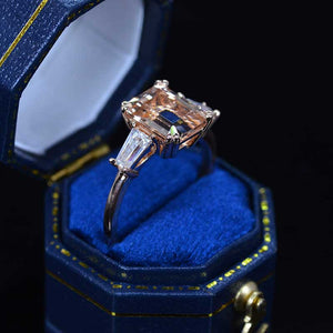 3 Carat Emerald Cut Genuine Peach Morganite Engagement Ring