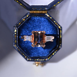 3 Carat Emerald Cut Genuine Peach Morganite Engagement Ring