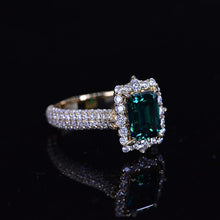 Load image into Gallery viewer, 3Ct Green Moissanite Engagement Ring Halo Emerald Step Cut Moissanite Engagement Ring
