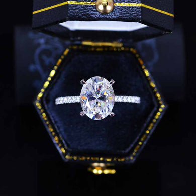 3 Carat Carat Oval Moissanite Ring, Hidden Halo Gold Engagement Ring