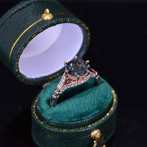 14K Solid Yellow Gold 2CT Round Genuine Moss Agate Solitaire Six Prongs Ring, Vintage Genuine Moss Agate Engagement Ring Anniversary Promise Gold Ring