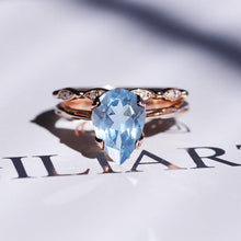 Load image into Gallery viewer, 3 Carat Pear Shaped Aquamarine Engagement Eternity Rose Gold Ring Set
