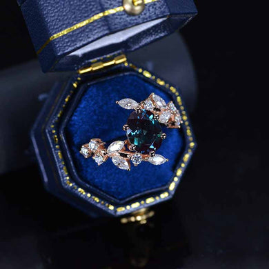 2 Carat Oval Alexandrite Floral 14K Rose Gold Engagement  Ring
