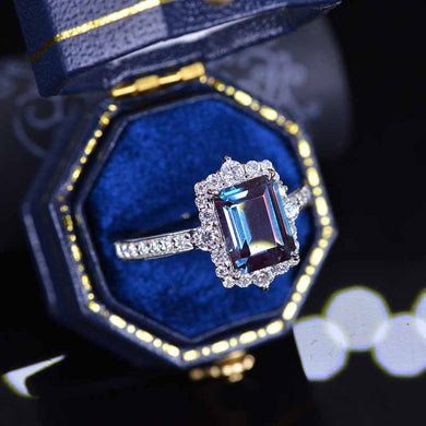 3 Carat Cut Alexandrite Halo Gold Engagement Ring