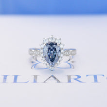 Load image into Gallery viewer, 14K White Gold 1.5 Carat Pear Blue  Moissanite Halo Engagement Ring
