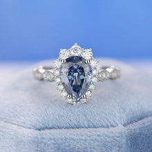 Load image into Gallery viewer, 14K White Gold 1.5 Carat Pear Blue  Moissanite Halo Engagement Ring
