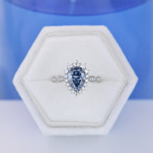 Load image into Gallery viewer, 14K White Gold 1.5 Carat Pear Blue  Moissanite Halo Engagement Ring
