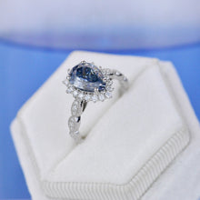 Load image into Gallery viewer, 14K White Gold 1.5 Carat Pear Blue  Moissanite Halo Engagement Ring
