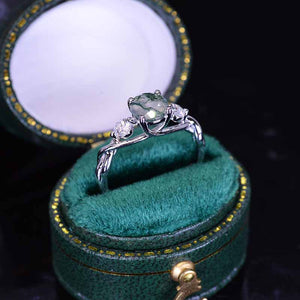 1.5 Carat Three Stone Genuine Moss Agate Engagement  Ring