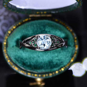 14K Black Gold Celtic Engagement Ring with Genuine Natural Aquamarine