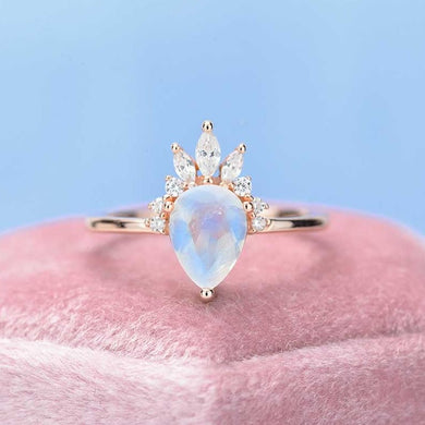 2ct Pear Cut Moonstone Ring, Rose Gold Ring Unique Curved Marquise Cut Ring