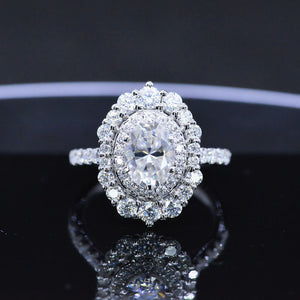 14K White Gold 3.2 CTW Oval Moissanite Double  Halo Engagement Ring