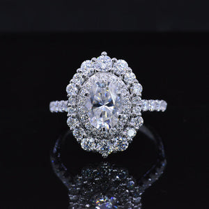 14K White Gold 3.2 CTW Oval Moissanite Double  Halo Engagement Ring