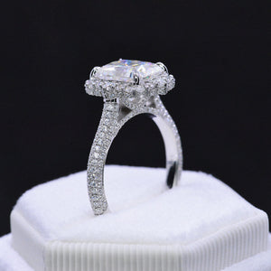 4Ct Moissanite Engagement Ring Halo Radiant Cut Moissanite Engagement Ring