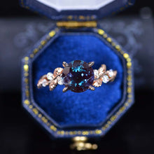 Load image into Gallery viewer, 2 Carat Round Brilliant Cut Alexandrite Floral Rose Gold Engagement Ring

