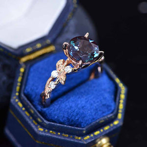 2 Carat Round Brilliant Cut Alexandrite Floral Rose Gold Engagement Ring