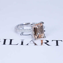 Load image into Gallery viewer, 4 Carat Giliarto Emerald Cut Morganite Hidden Halo Engagement Ring

