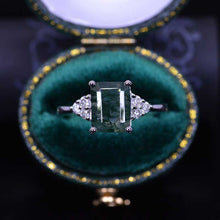 Load image into Gallery viewer, 3Ct Emerald Shape Step Cut Moss Agate Gold Engagement Ring
