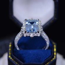 Load image into Gallery viewer, 2Ct Genuine Aquamarine Engagement Ring Halo Emerald Step Cut Aquamarine Engagement Ring
