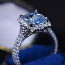 Load image into Gallery viewer, 2Ct Genuine Aquamarine Engagement Ring Halo Emerald Step Cut Aquamarine Engagement Ring
