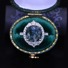 Load image into Gallery viewer, 5 Carat Round Genuine Moss Agate Halo Gold Engagement Ring
