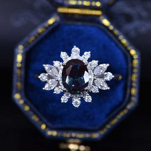 14K White Gold 1.5 Carat Oval Alexandrite  Snowflake Halo Engagement Ring