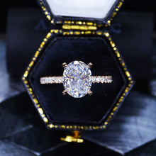 Load image into Gallery viewer, 3 Carat Moissanite Oval Cut Hidden Halo Rose Gold Engagement  Ring
