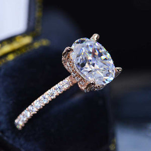 3 Carat Moissanite Oval Cut Hidden Halo Rose Gold Engagement  Ring
