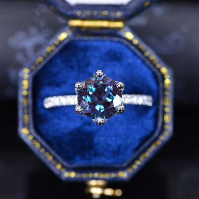 2 Carat Six Prongs Halo Alexandrite White Gold Engagement Ring