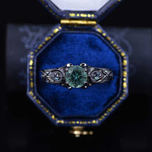 Load image into Gallery viewer, 14K Black Gold Teal Sapphire Celtic Engagement Ring
