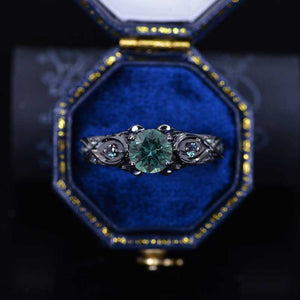14K Black Gold Teal Sapphire Celtic Engagement Ring