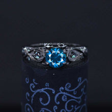 Load image into Gallery viewer, 14K Black Gold Cornflower Sapphire Celtic Engagement Ring
