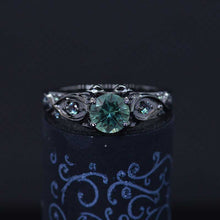 Load image into Gallery viewer, 14K Black Gold Teal Sapphire Celtic Engagement Ring
