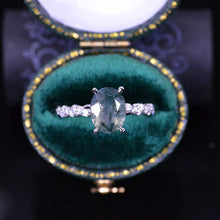 Load image into Gallery viewer, 14K White Gold  2 Carat Oval Moss Agate Twisted Shank Engagement Ring
