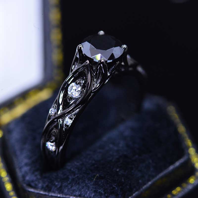 14K Black Gold Black Moissanite Celtic Engagement Ring