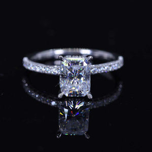 2 Carat Giliarto Radiant Moissanite Hidden Halo Engagement 14K White Gold Ring