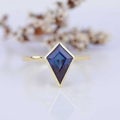 3 Carat Kite Alexandrite Bezel Solitaire Engagement Ring