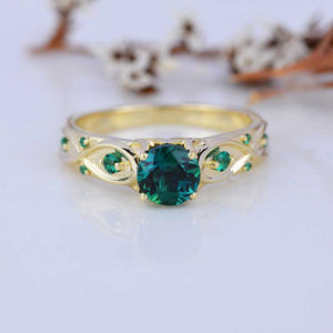 14K Yellow Gold Emerald Celtic Engagement Ring