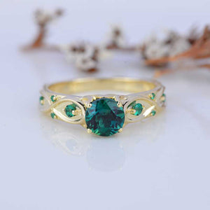 14K Yellow Gold Emerald Celtic Engagement Ring