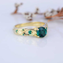 Load image into Gallery viewer, 14K Yellow Gold Emerald Celtic Engagement Ring
