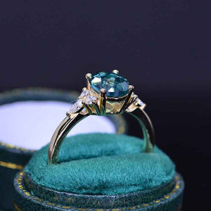 3 Carat Oval Teal Sapphire Diamonds Engagement Ring