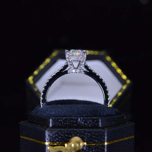 1 Carat Carat Oval Teal Sapphire Ring, Hidden Halo Gold Engagement Ring