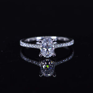 1 Carat Carat Oval Moissanite Ring, Hidden Halo Gold Engagement Ring