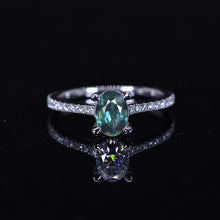 Load image into Gallery viewer, 1 Carat Carat Oval Teal Sapphire Ring, Hidden Halo Gold Engagement Ring
