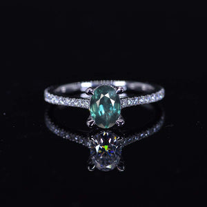 1 Carat Carat Oval Teal Sapphire Ring, Hidden Halo Gold Engagement Ring