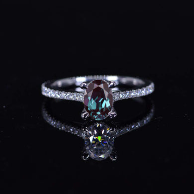 1 Carat Carat Oval Alexandrite Ring, Hidden Halo Gold Engagement Ring