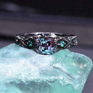 14K Black Gold Cushion Alexandrite Celtic Engagement Ring